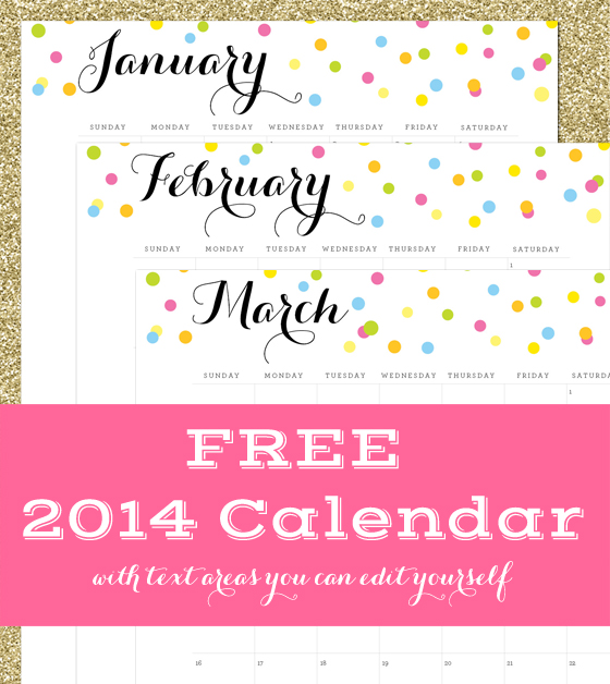 2014 Free Calendar with editable text areas | 505-design.com