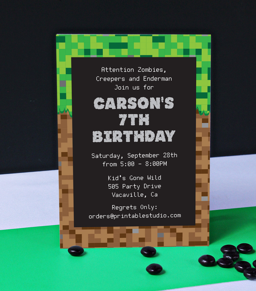 Minecraft Inspired Birthday Party Invitation 505 Design, Inc
