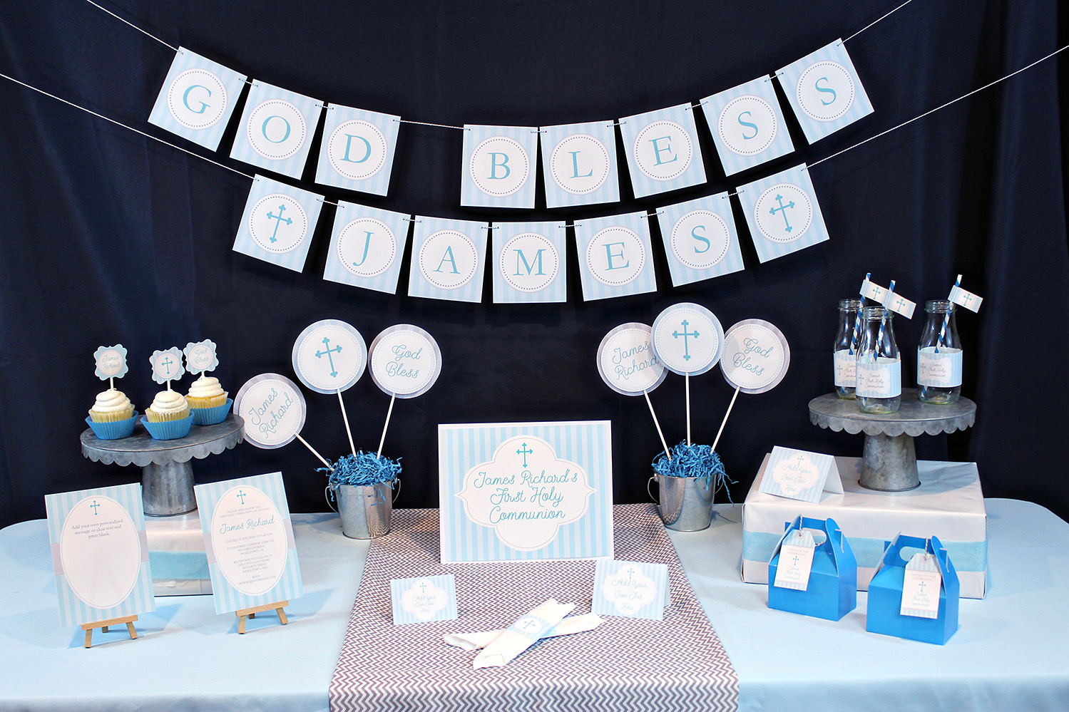 First Communion Party Decorations In Blue 505 Design Inc