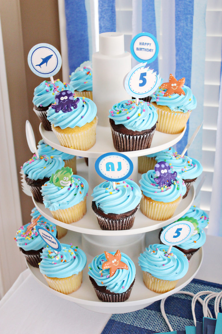 Shark Birthday Party Decorations 505 Design Inc   Shark Party Cupcakes 768x1152 